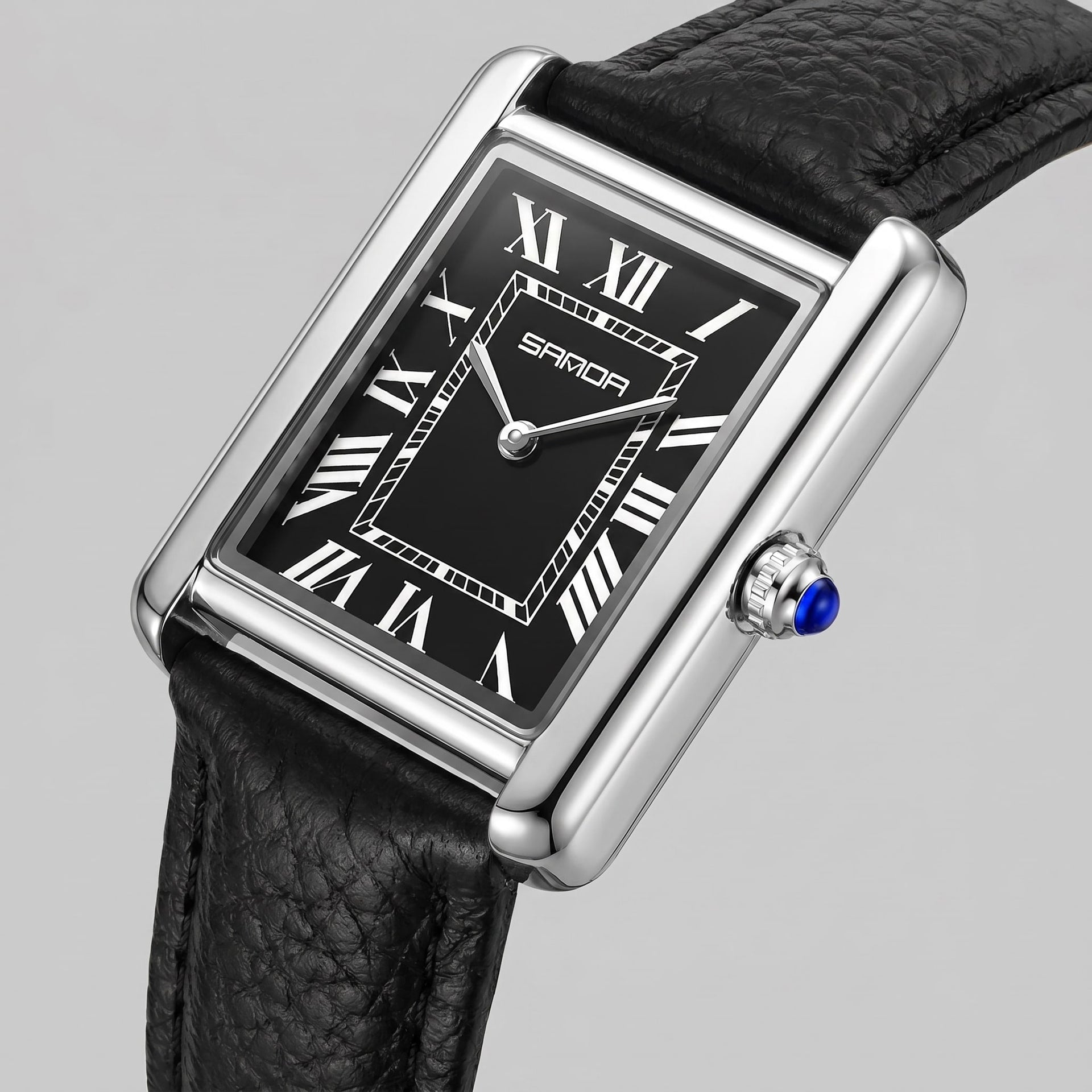 Winthrop Rectangular Leather Strap Watch