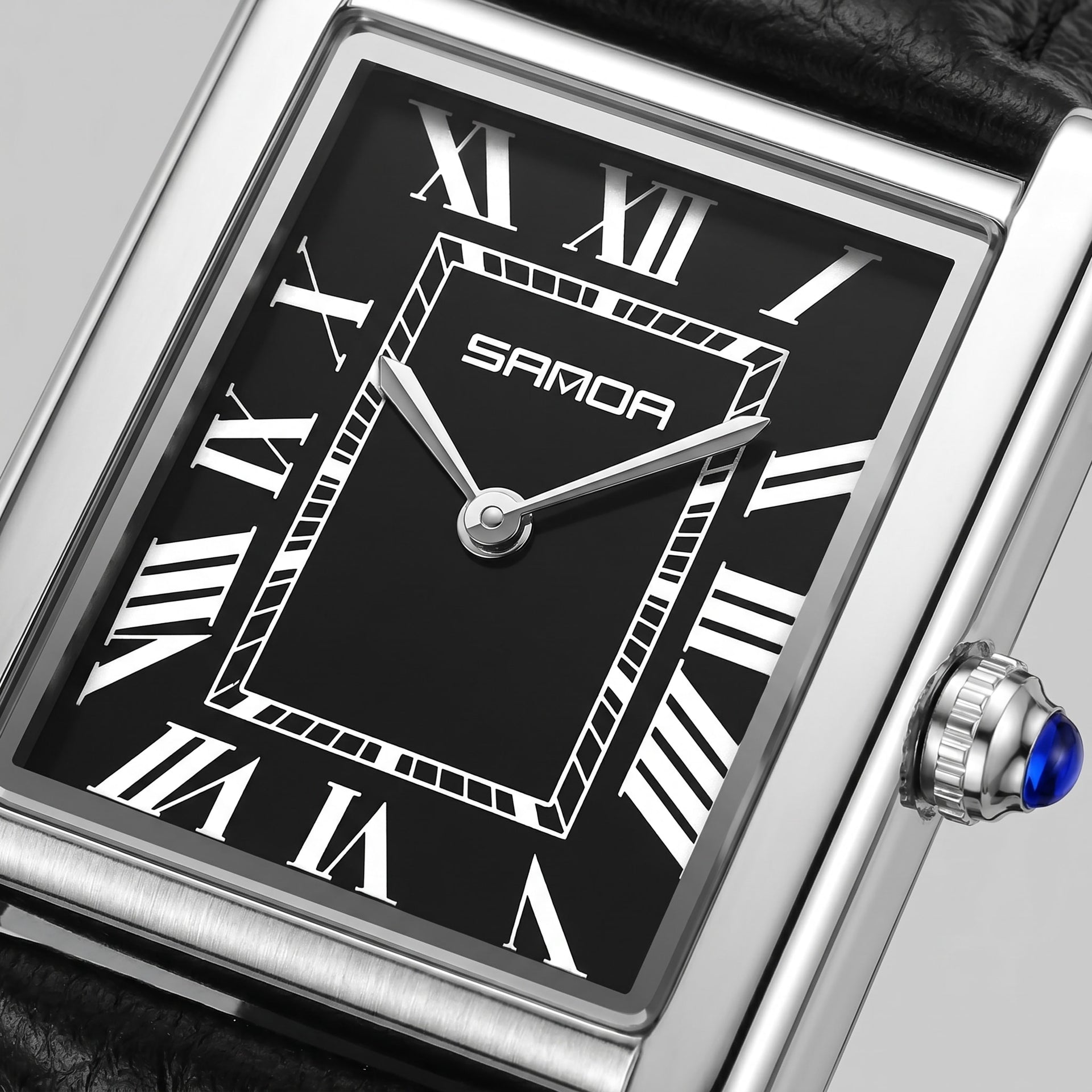 Winthrop Rectangular Leather Strap Watch