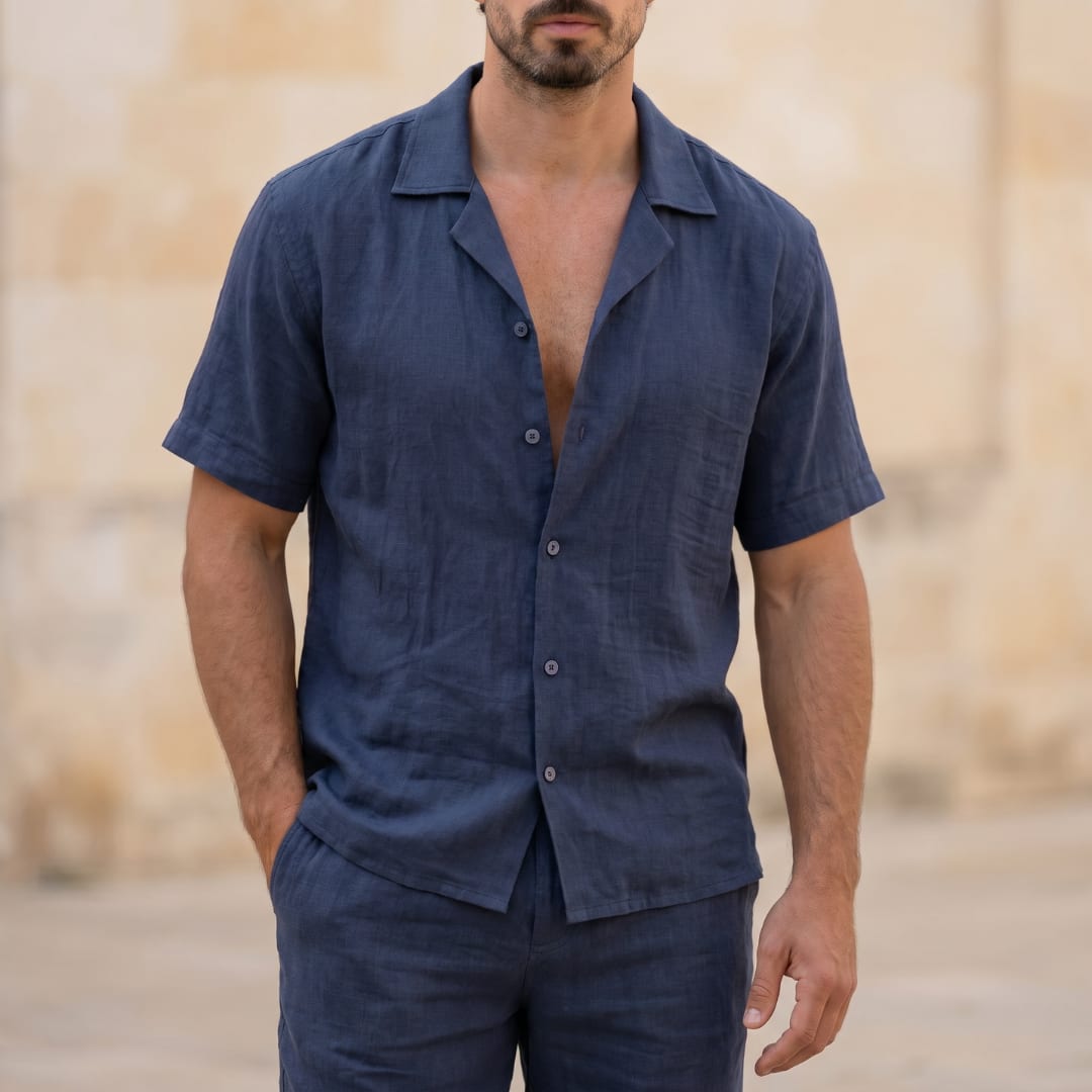Dallas Textured Camp Collar Shirt and Shorts Set_10