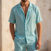 Dallas Textured Camp Collar Shirt and Shorts Set