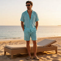 Dallas Textured Camp Collar Shirt and Shorts Set