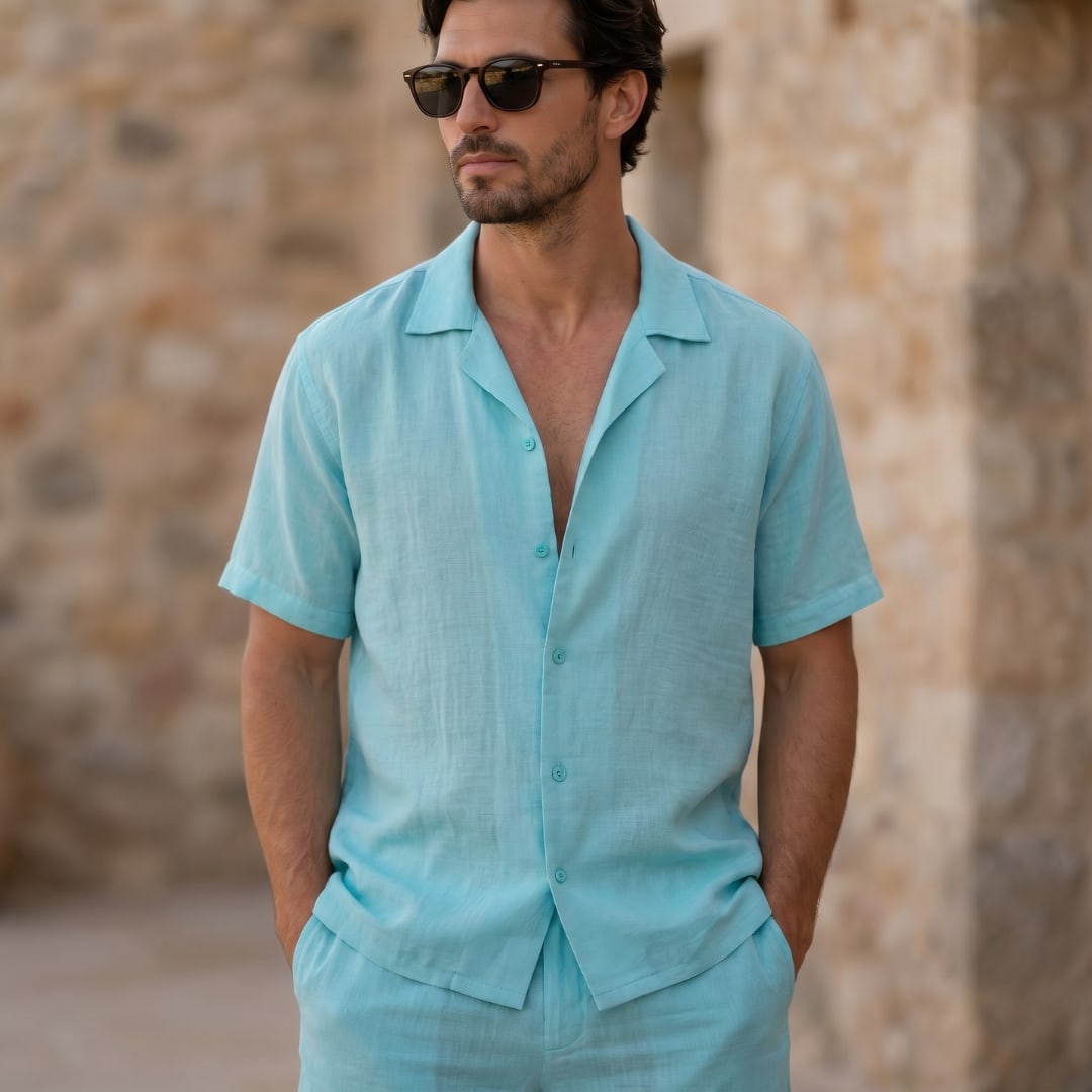 Dallas Textured Camp Collar Shirt and Shorts Set