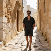 Dallas Textured Camp Collar Shirt and Shorts Set