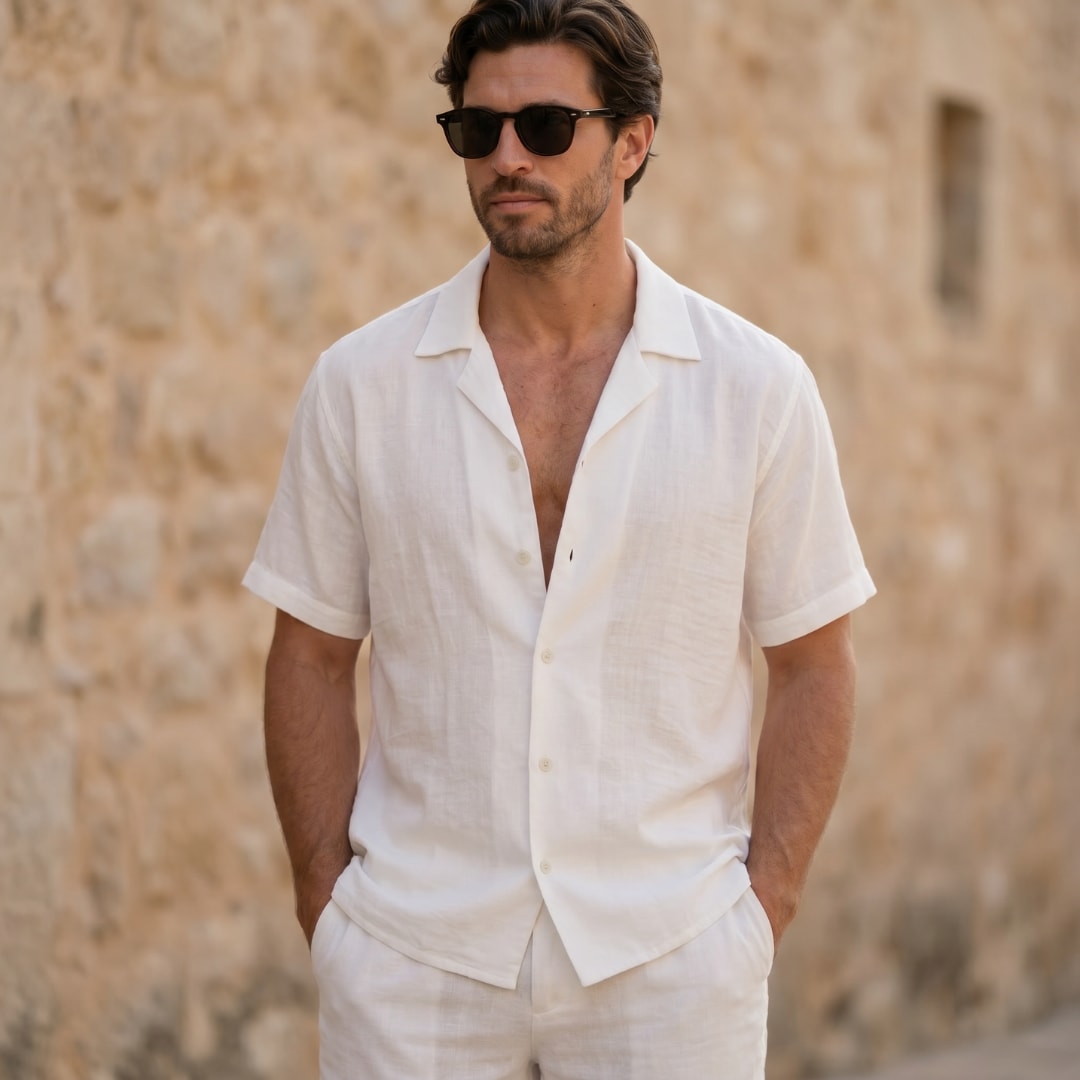Dallas Textured Camp Collar Shirt and Shorts Set