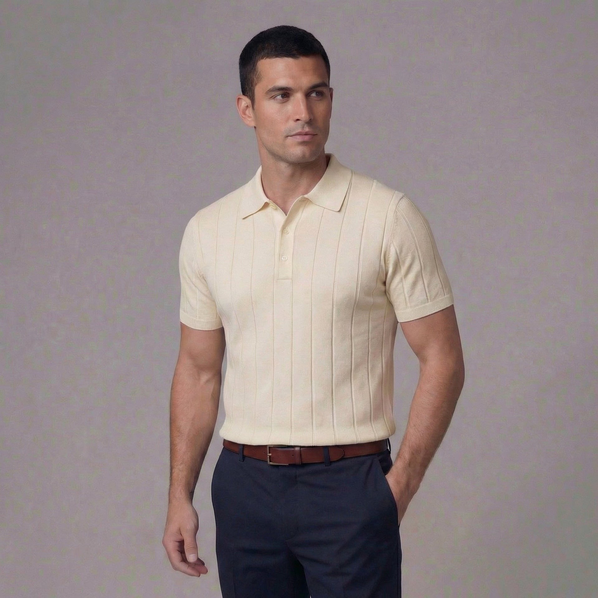 Stellan Cotton Blend Rib Knit Polo Shirt