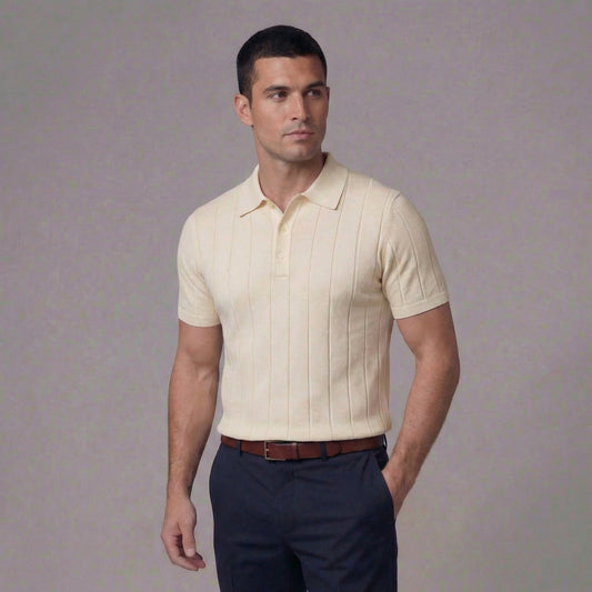 Stellan Cotton Blend Rib Knit Polo Shirt_1