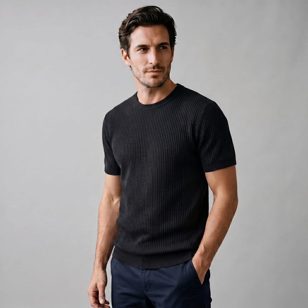 Cassius Ribbed Knit Crew Neck T-Shirt