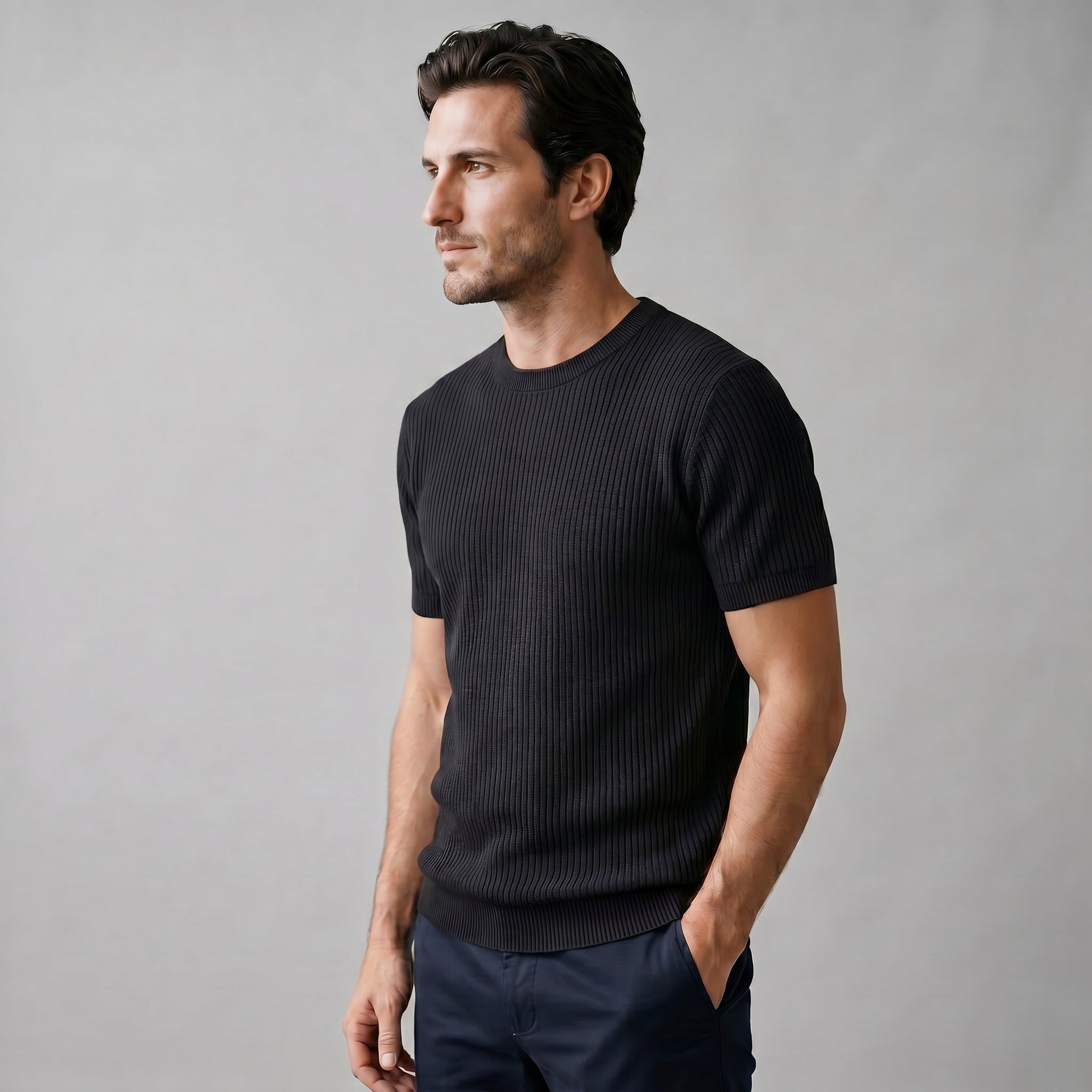 Cassius Ribbed Knit Crew Neck T-Shirt