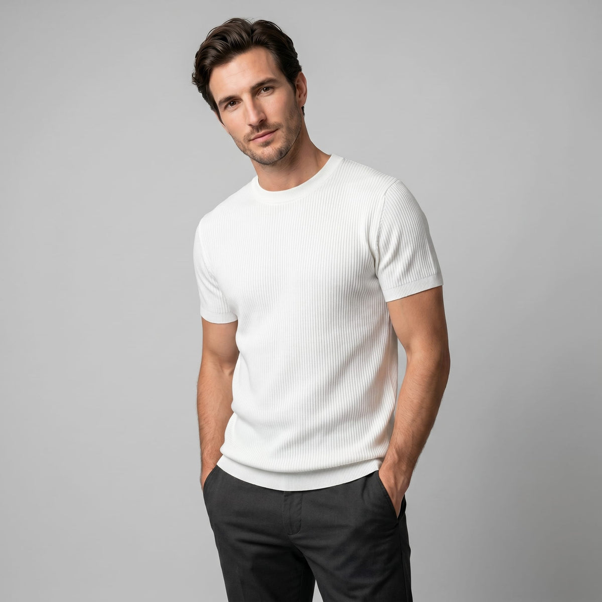 Cassius Ribbed Knit Crew Neck T-Shirt