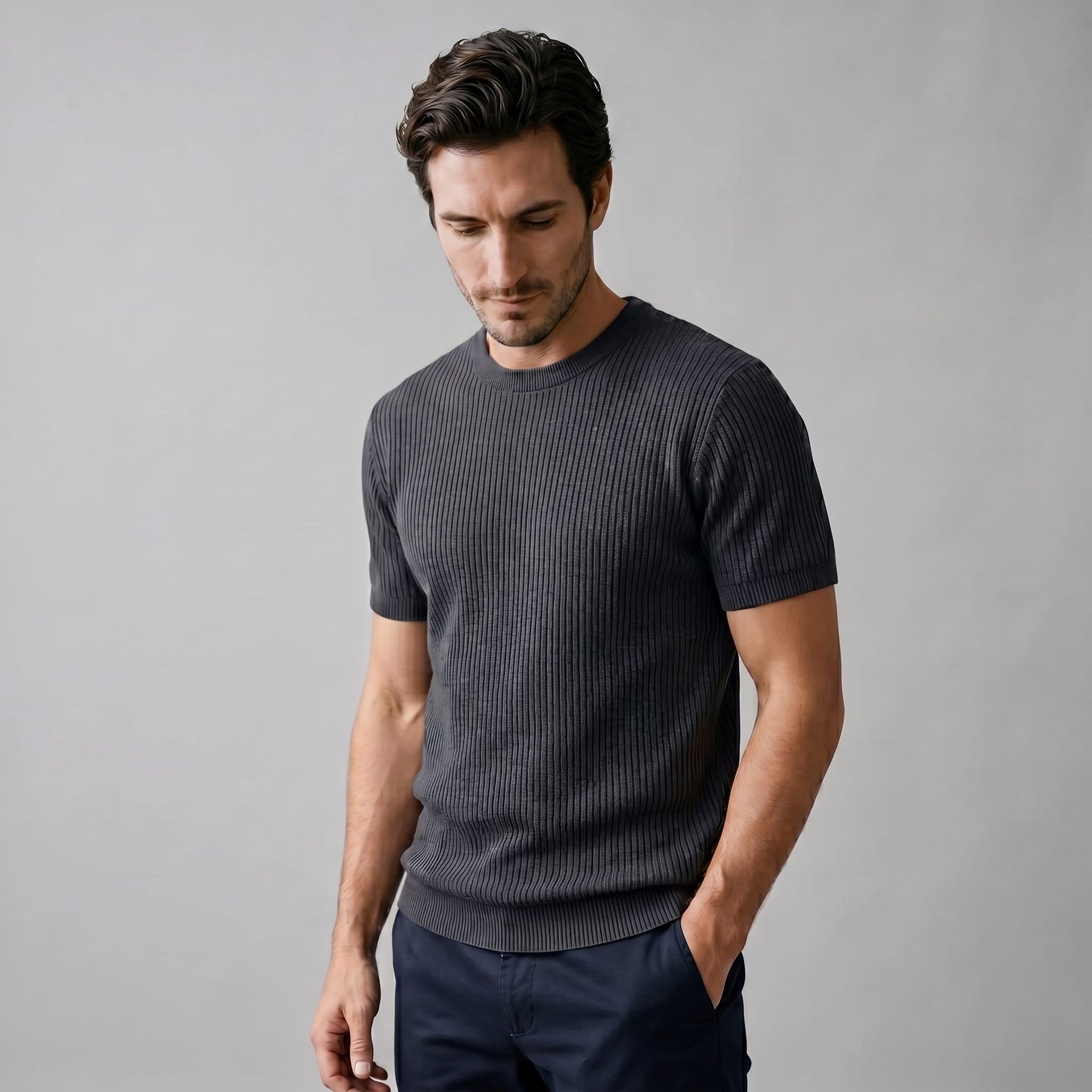 Cassius Ribbed Knit Crew Neck T-Shirt