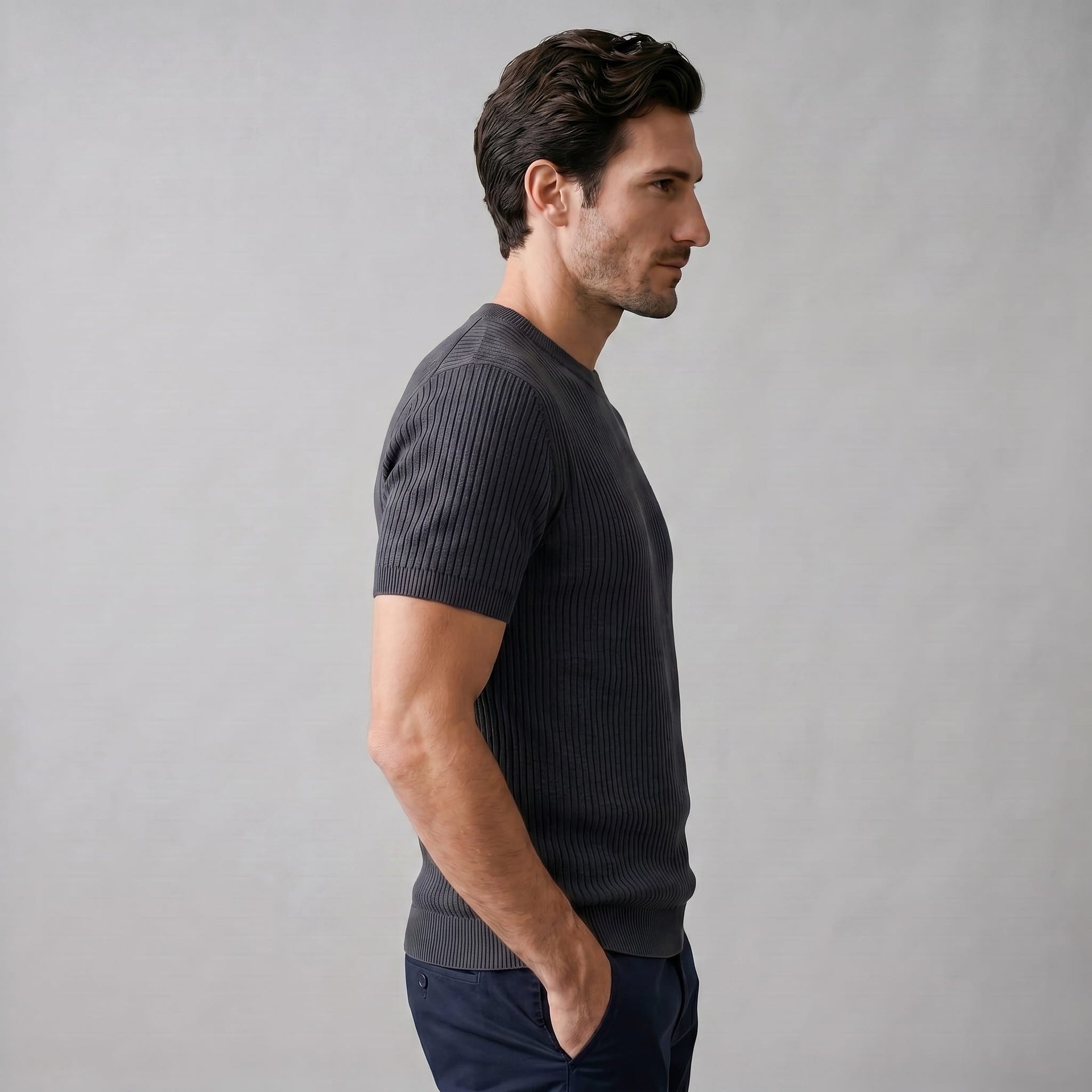 Cassius Ribbed Knit Crew Neck T-Shirt