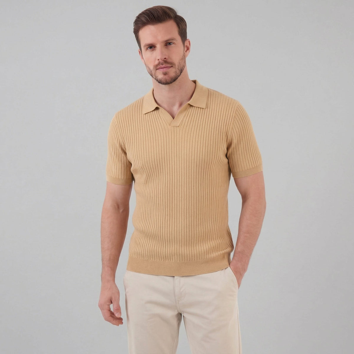 Callahan Ribbed Knit Polo Shirt