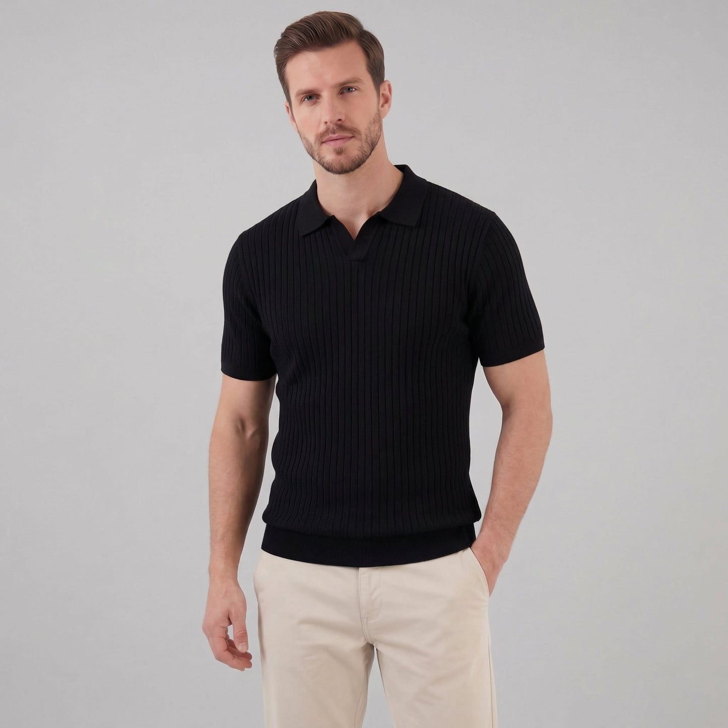 Tanner Ribbed Short Sleeve Polo Shirt_1
