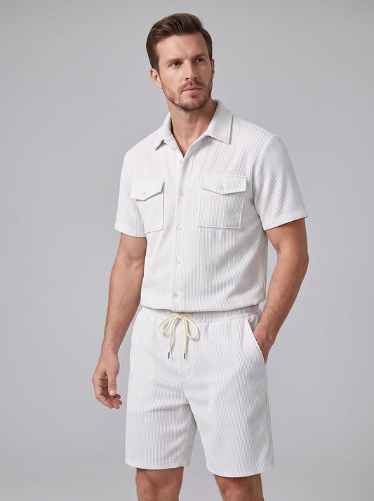 Dane Ribbed Flap Pocket Shirt and Shorts Set_1