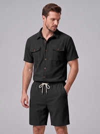 Dane Ribbed Flap Pocket Shirt and Shorts Set