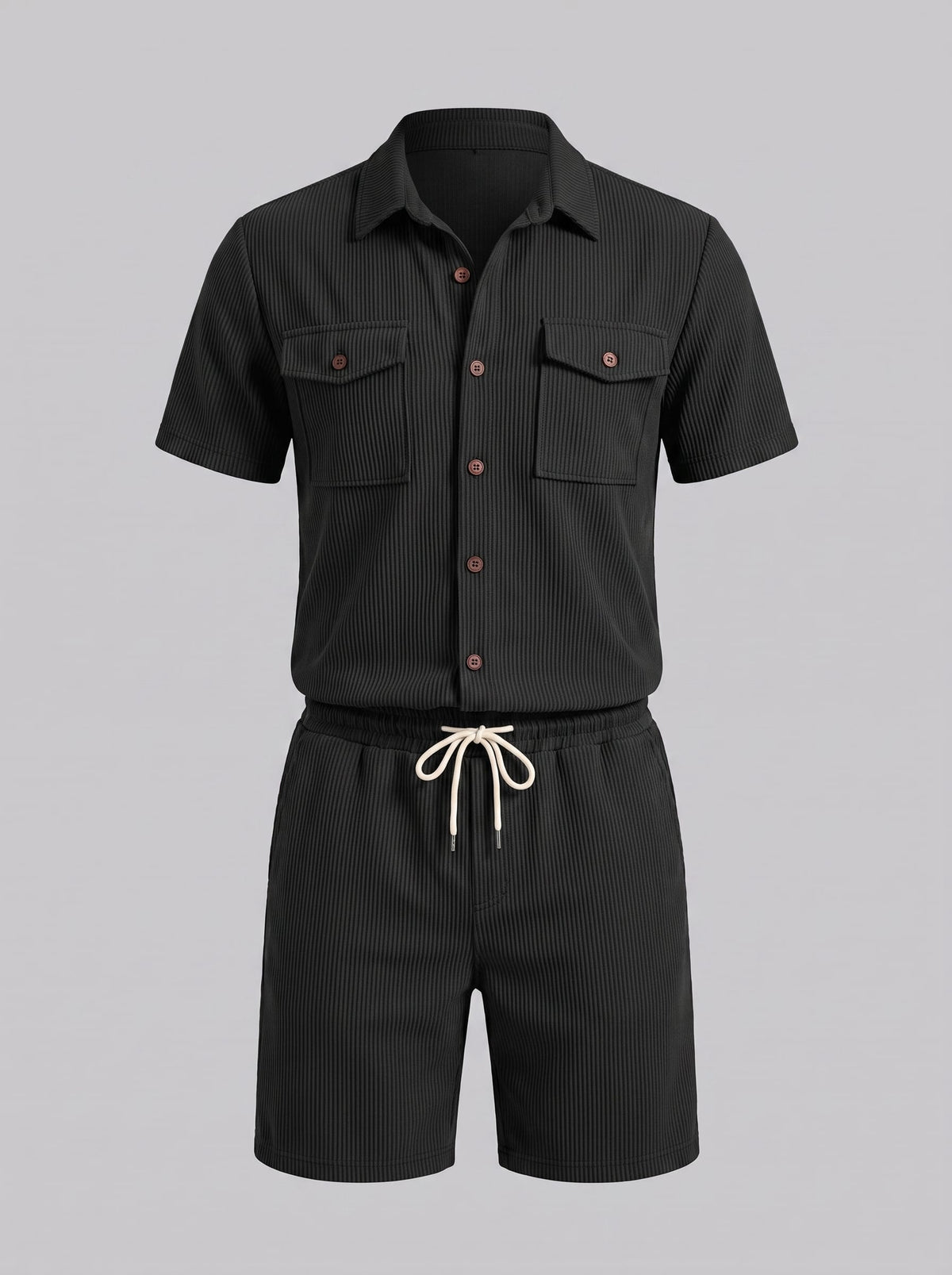 Dane Ribbed Flap Pocket Shirt and Shorts Set_14
