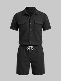 Dane Ribbed Flap Pocket Shirt and Shorts Set