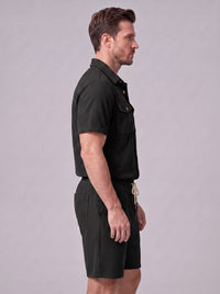 Dane Ribbed Flap Pocket Shirt and Shorts Set