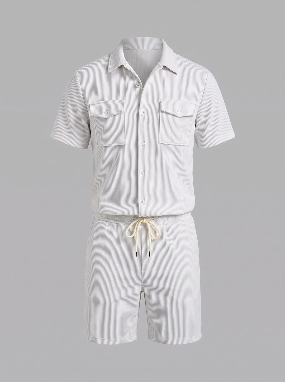 Dane Ribbed Flap Pocket Shirt and Shorts Set_2