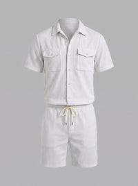 Dane Ribbed Flap Pocket Shirt and Shorts Set