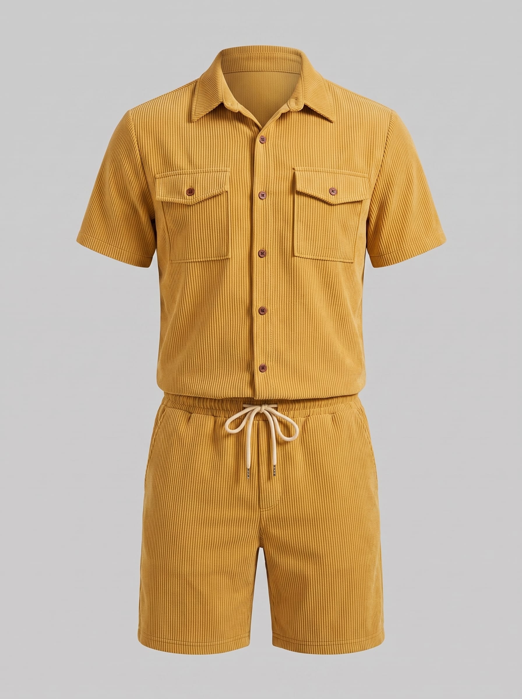 Dane Ribbed Flap Pocket Shirt and Shorts Set