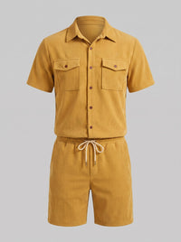 Dane Ribbed Flap Pocket Shirt and Shorts Set