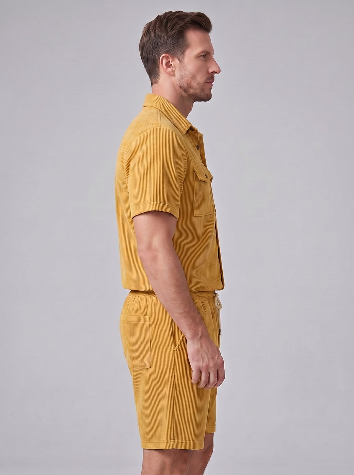 Dane Ribbed Flap Pocket Shirt and Shorts Set_22