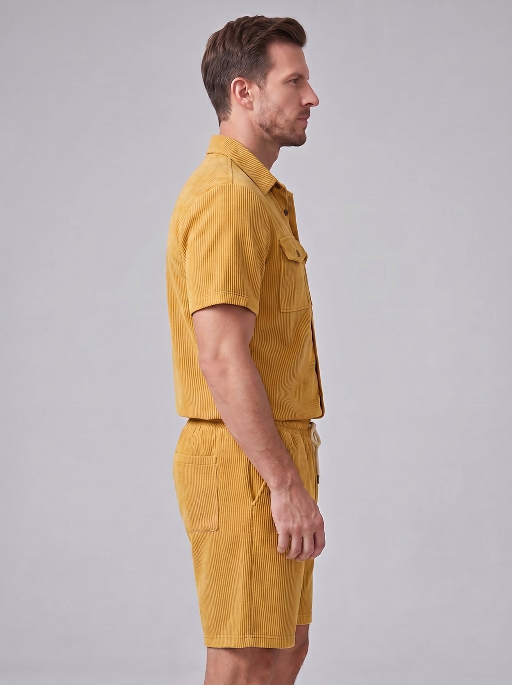 Dane Ribbed Flap Pocket Shirt and Shorts Set