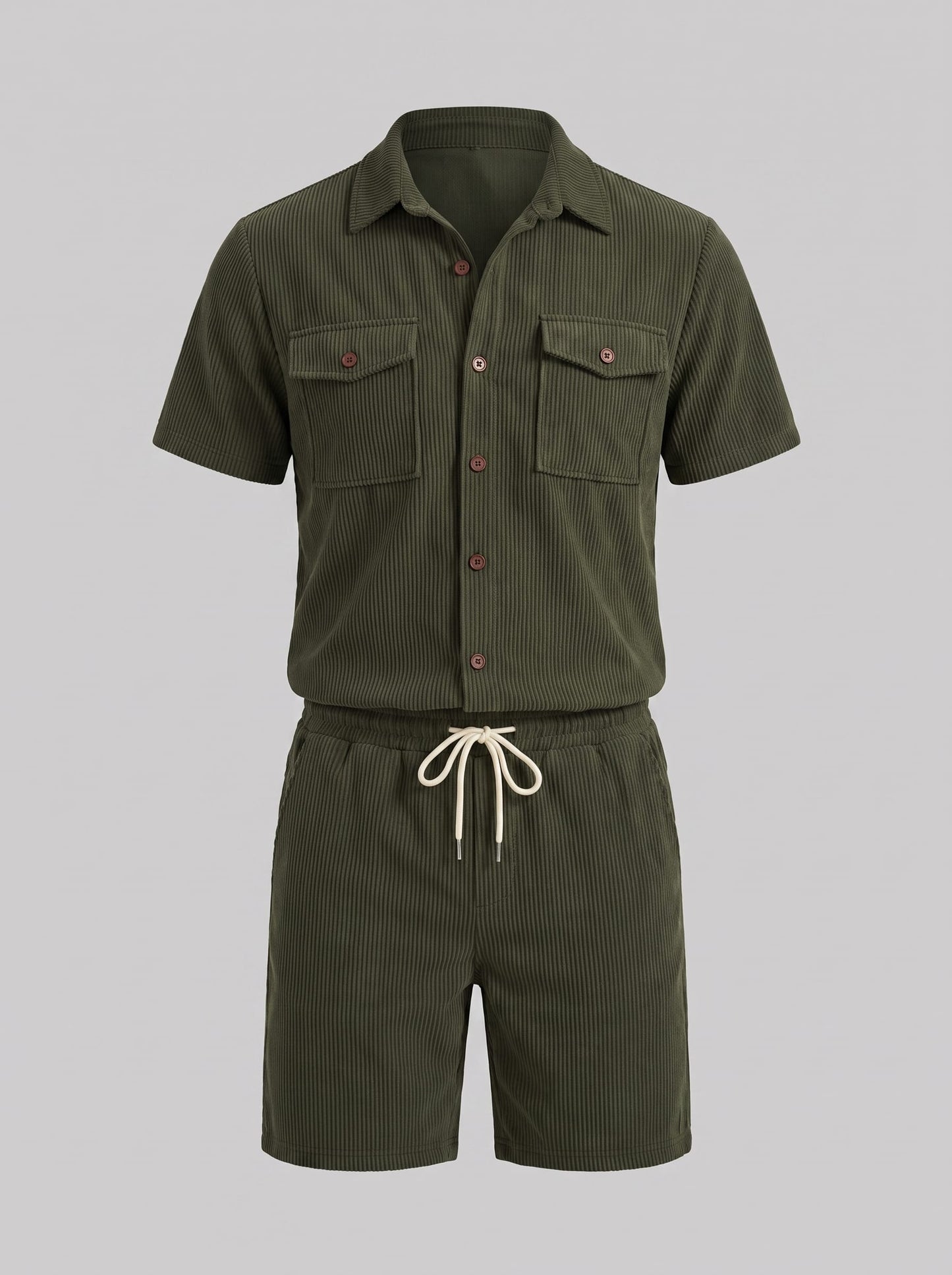 Dane Ribbed Flap Pocket Shirt and Shorts Set_26