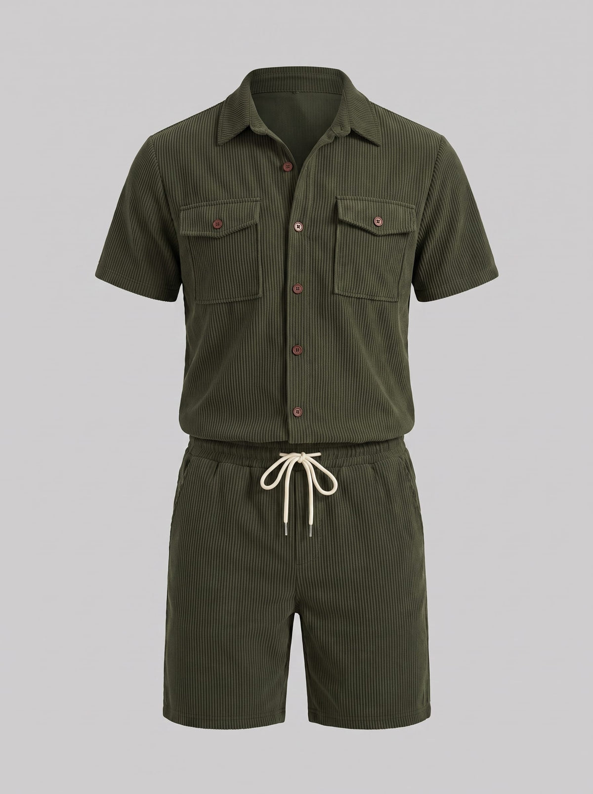 Dane Ribbed Flap Pocket Shirt and Shorts Set