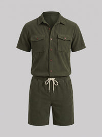 Dane Ribbed Flap Pocket Shirt and Shorts Set