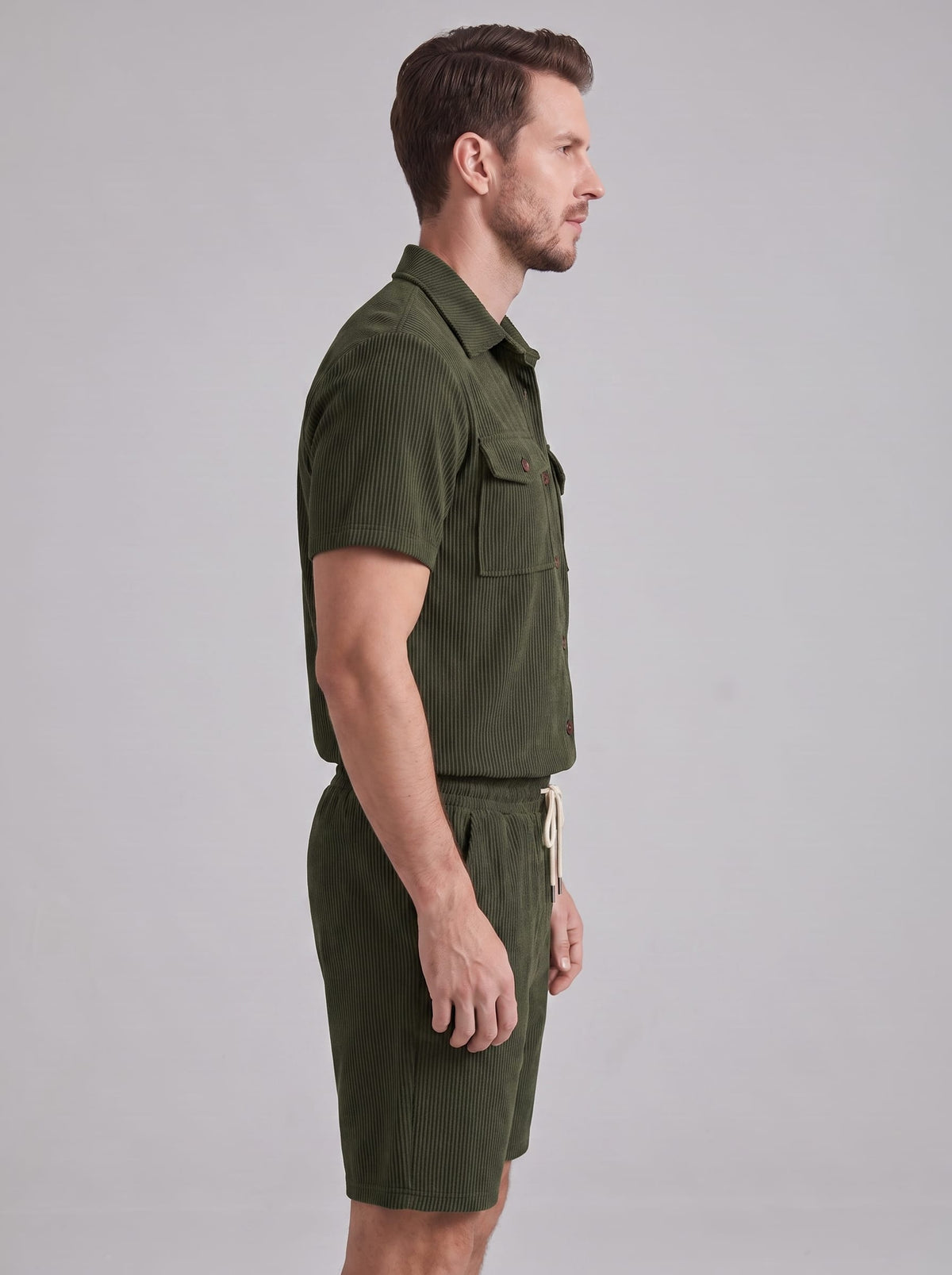 Dane Ribbed Flap Pocket Shirt and Shorts Set_28