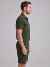 Dane Ribbed Flap Pocket Shirt and Shorts Set
