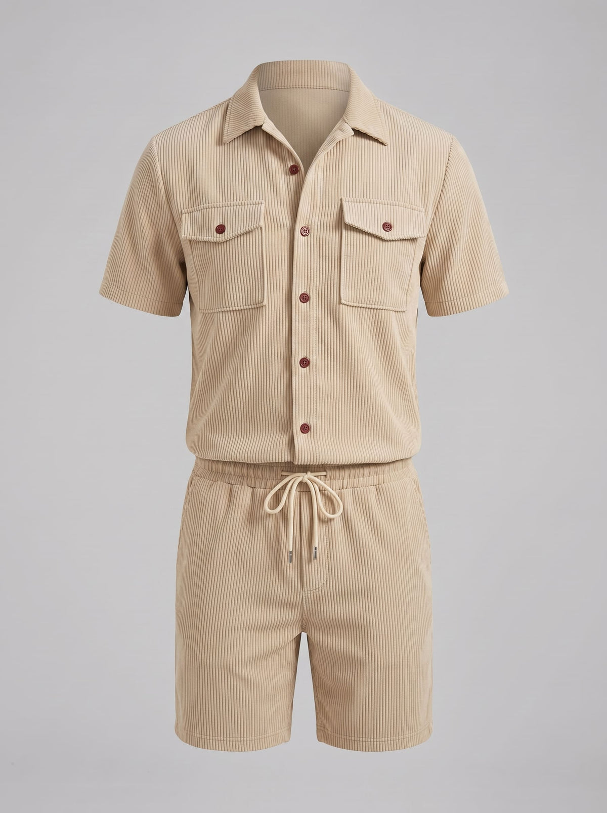 Dane Ribbed Flap Pocket Shirt and Shorts Set