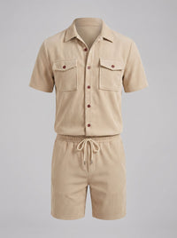 Dane Ribbed Flap Pocket Shirt and Shorts Set
