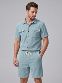 Dane Ribbed Flap Pocket Shirt and Shorts Set
