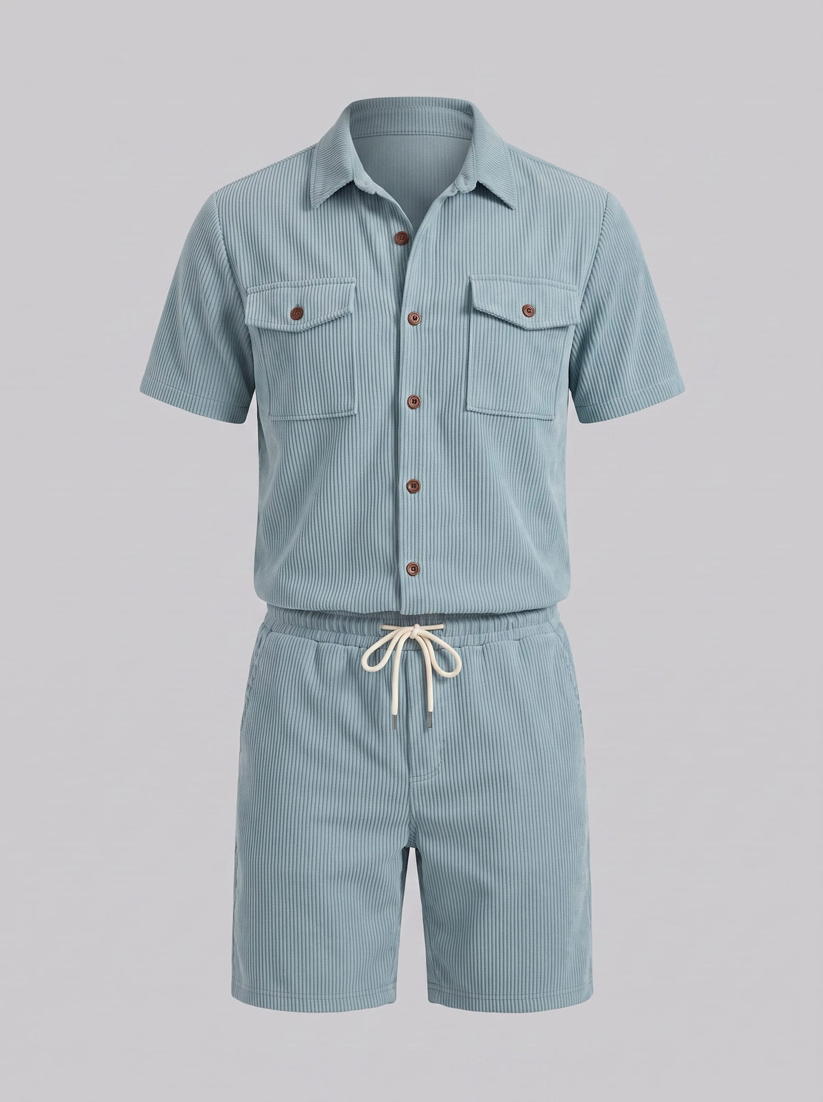 Dane Ribbed Flap Pocket Shirt and Shorts Set