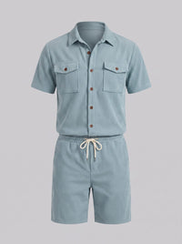 Dane Ribbed Flap Pocket Shirt and Shorts Set