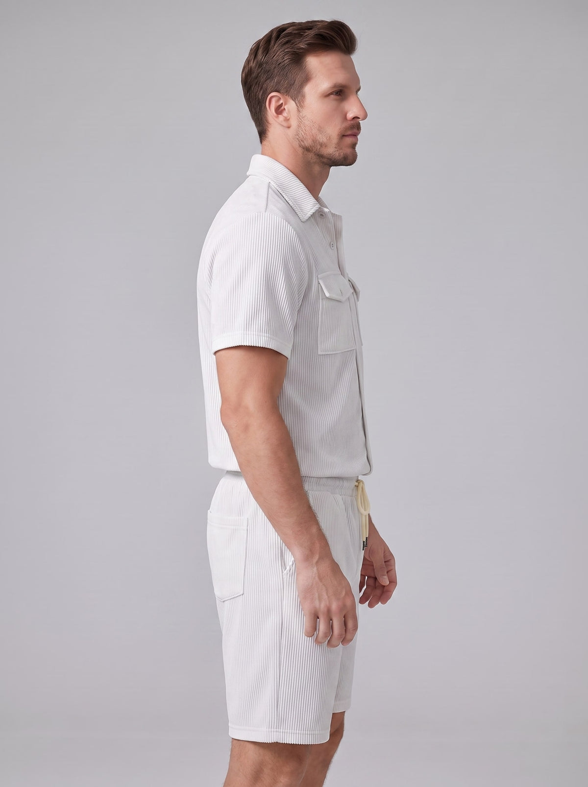 Dane Ribbed Flap Pocket Shirt and Shorts Set_4