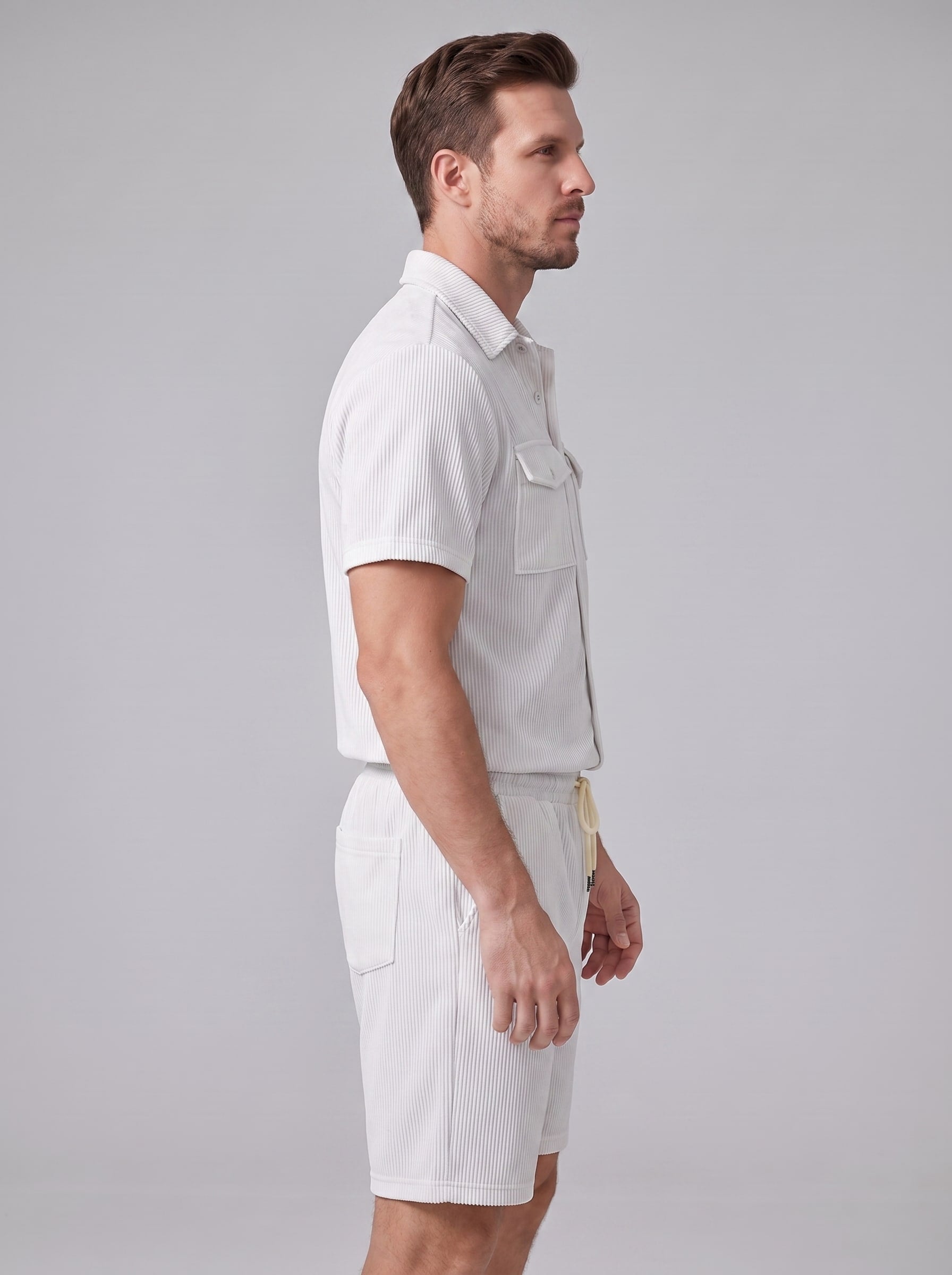 Dane Ribbed Flap Pocket Shirt and Shorts Set