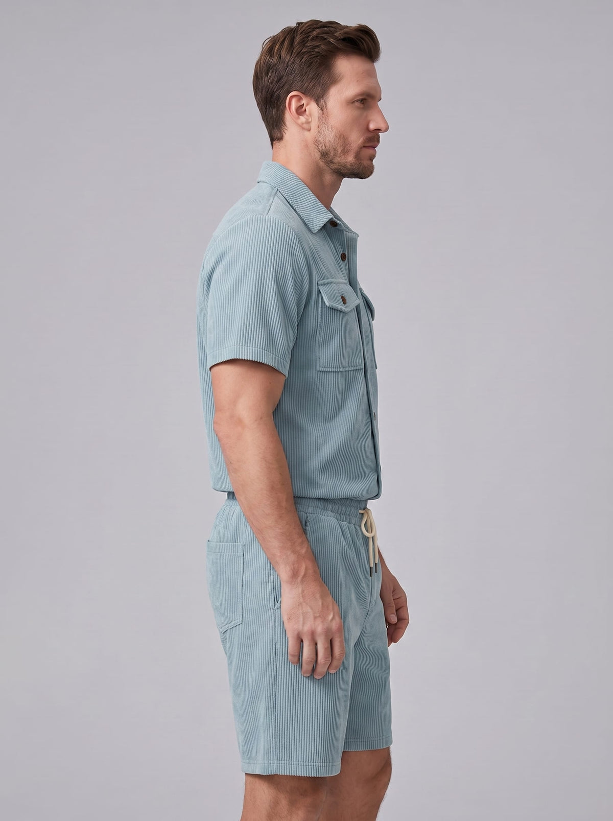 Dane Ribbed Flap Pocket Shirt and Shorts Set