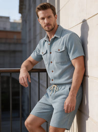 Dane Ribbed Flap Pocket Shirt and Shorts Set