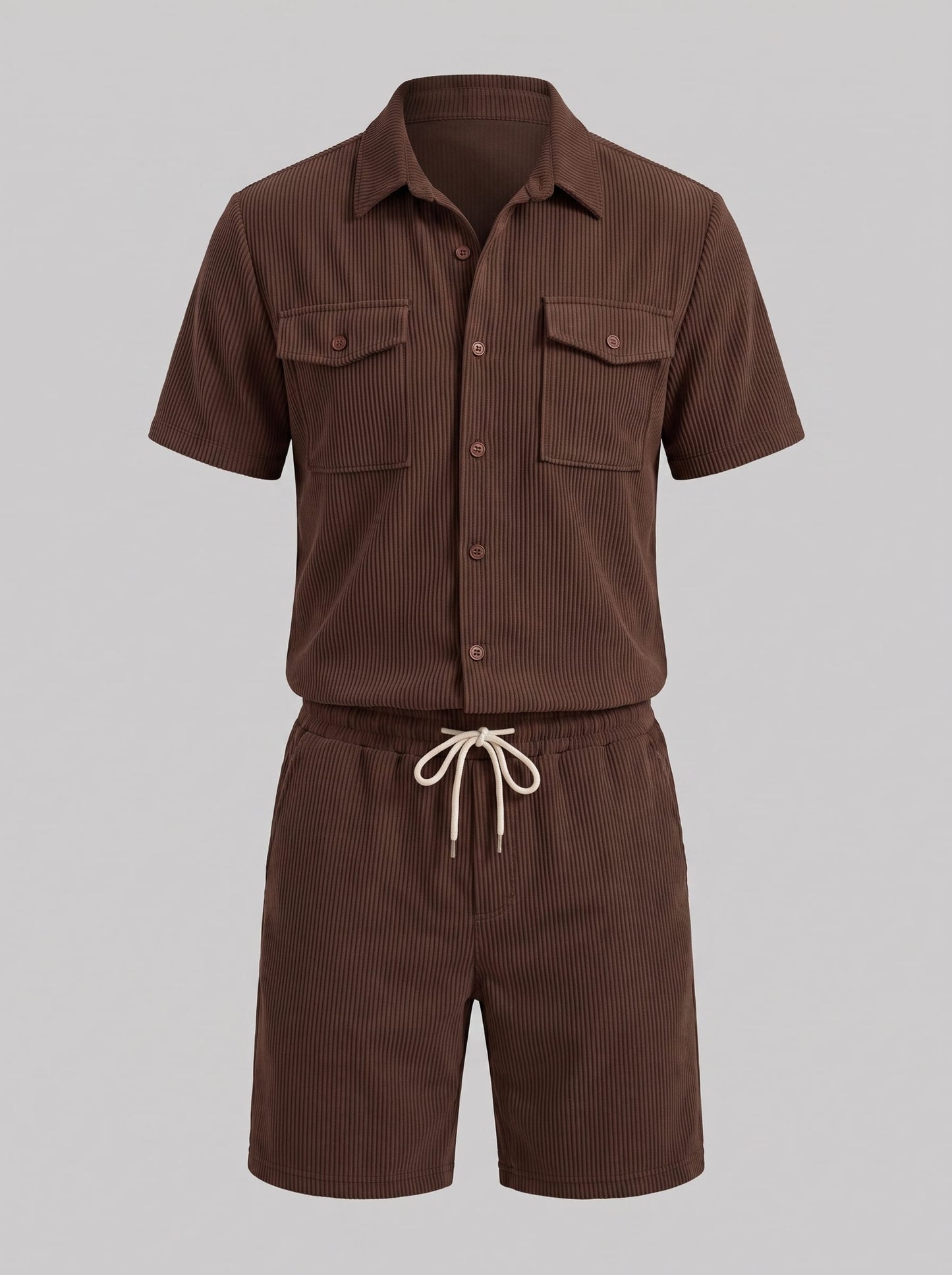 Dane Ribbed Flap Pocket Shirt and Shorts Set_44
