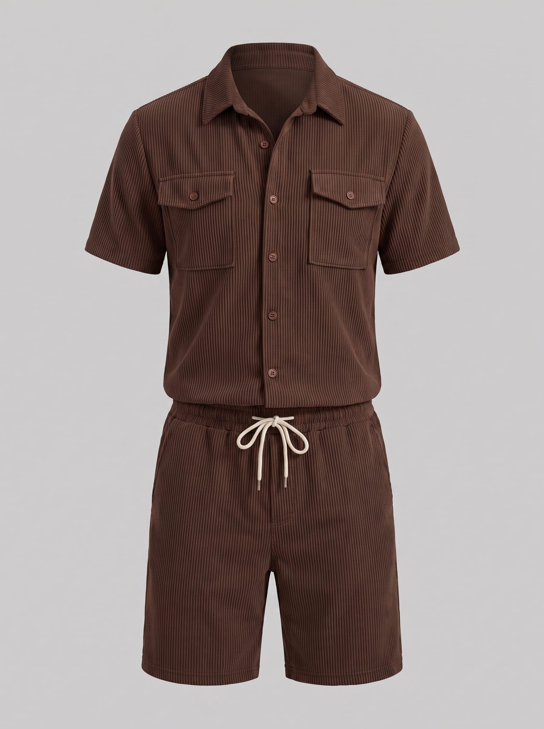 Dane Ribbed Flap Pocket Shirt and Shorts Set