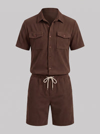 Dane Ribbed Flap Pocket Shirt and Shorts Set
