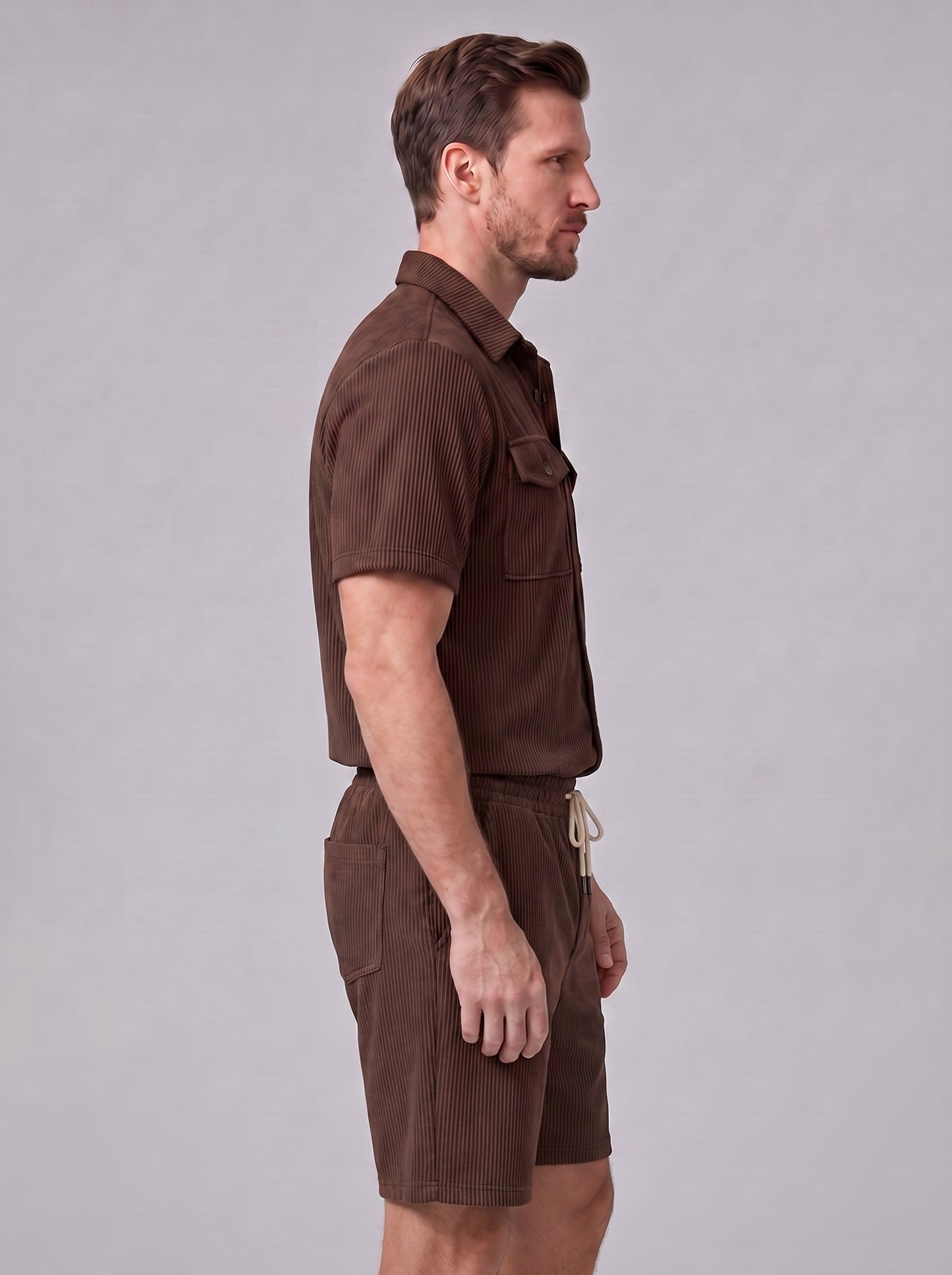 Dane Ribbed Flap Pocket Shirt and Shorts Set_46