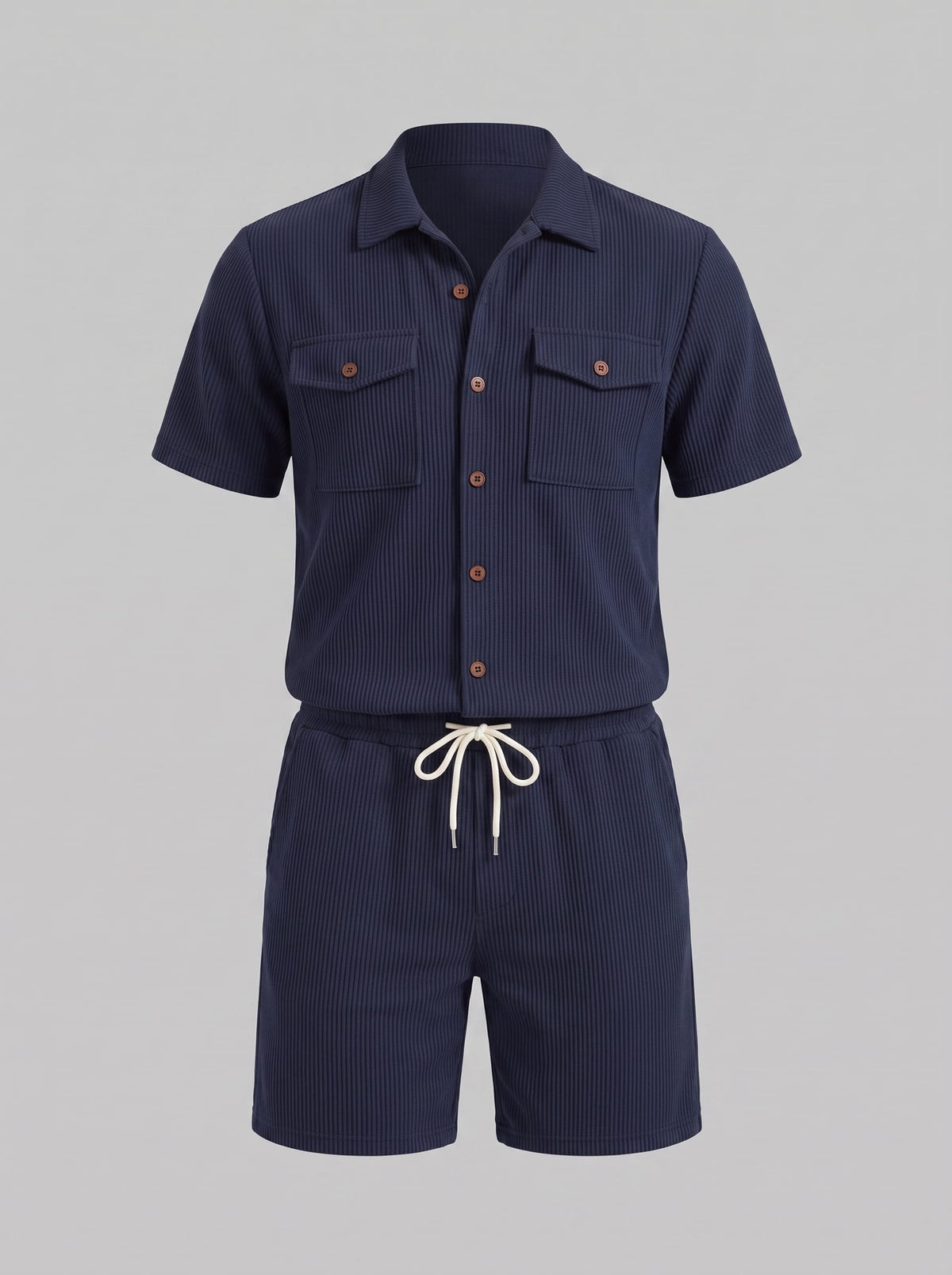 Dane Ribbed Flap Pocket Shirt and Shorts Set