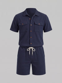 Dane Ribbed Flap Pocket Shirt and Shorts Set