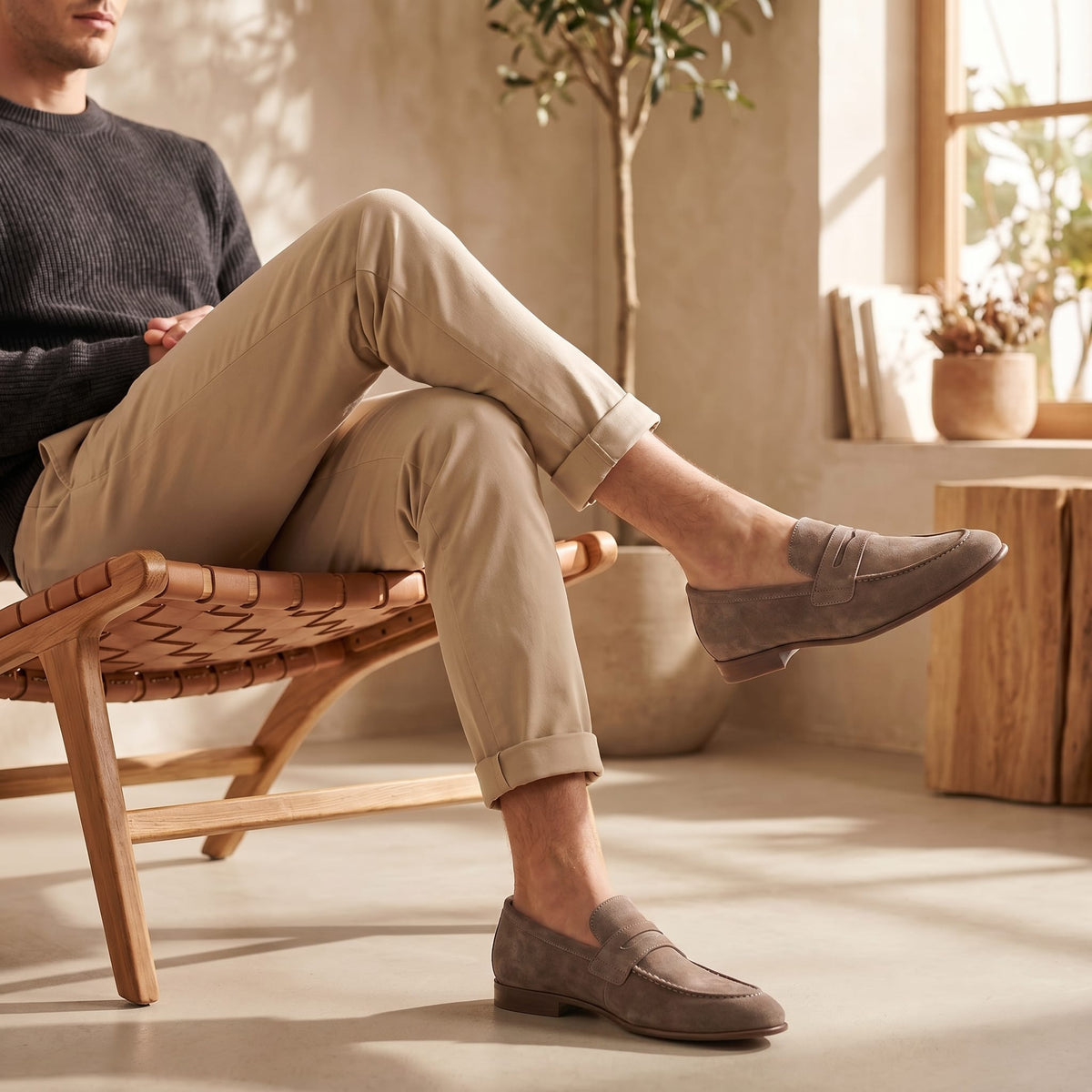 Newton Sheepskin Suede Penny Loafers