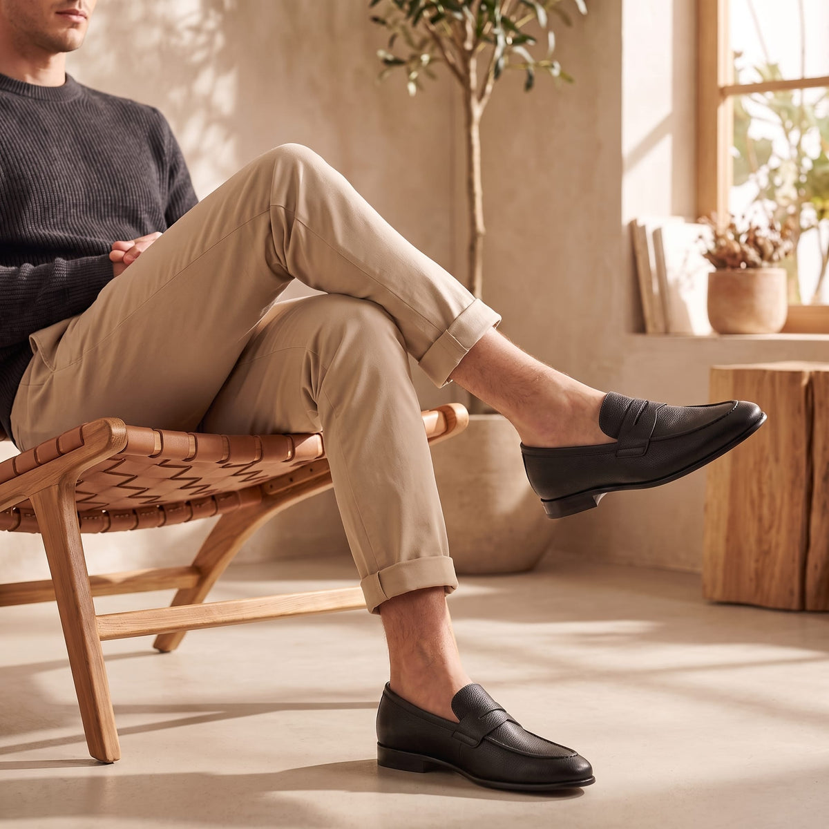 Newton Sheepskin Suede Penny Loafers